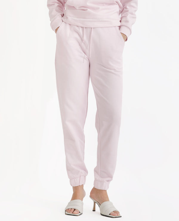 Rareism Women Terac T Light Pink Poly Cotton Fabric Regular Fit Solid Mid Rise Ankle Length Track Pant