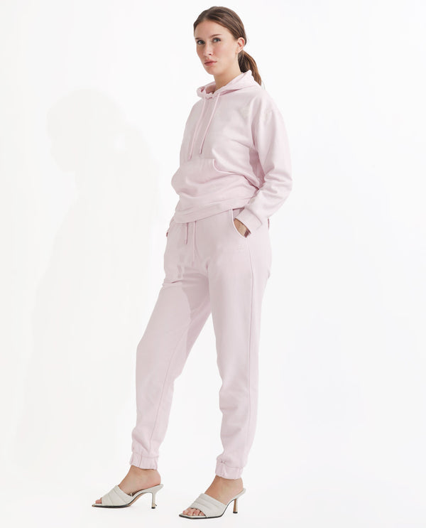 Rareism Women Terac T Light Pink Poly Cotton Fabric Regular Fit Solid Mid Rise Ankle Length Track Pant
