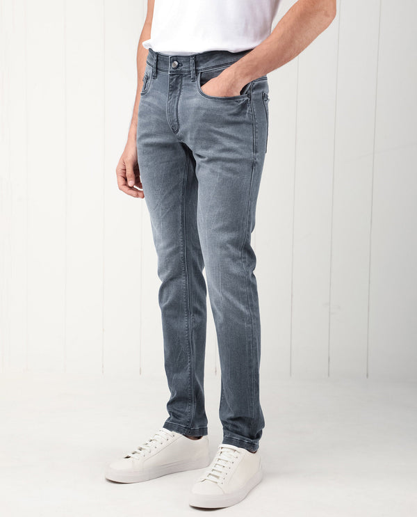 Rare Rabbit Men's Ter Navy Mid Wash Mid-Rise Slim Fit Jeans