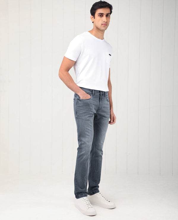 Rare Rabbit Men's Ter Navy Mid Wash Mid-Rise Slim Fit Jeans