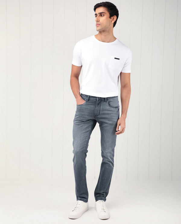 Rare Rabbit Men's Ter Navy Mid Wash Mid-Rise Slim Fit Jeans