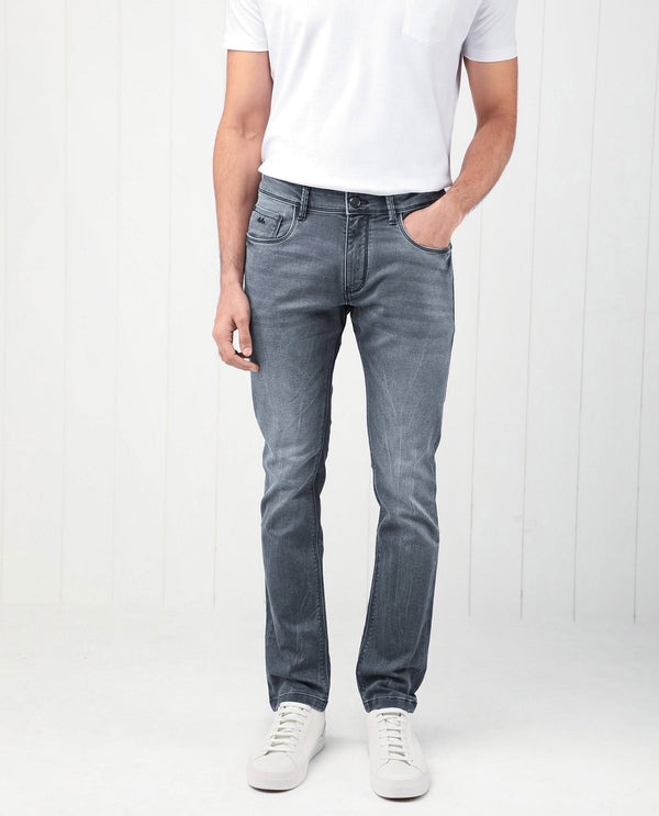 Rare Rabbit Men's Ter Navy Mid Wash Mid-Rise Slim Fit Jeans