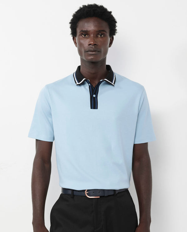 Rare Rabbit Men's Territ Light Blue Short Sleeve Collared Neck Regular Fit Plain Polo T-Shirt