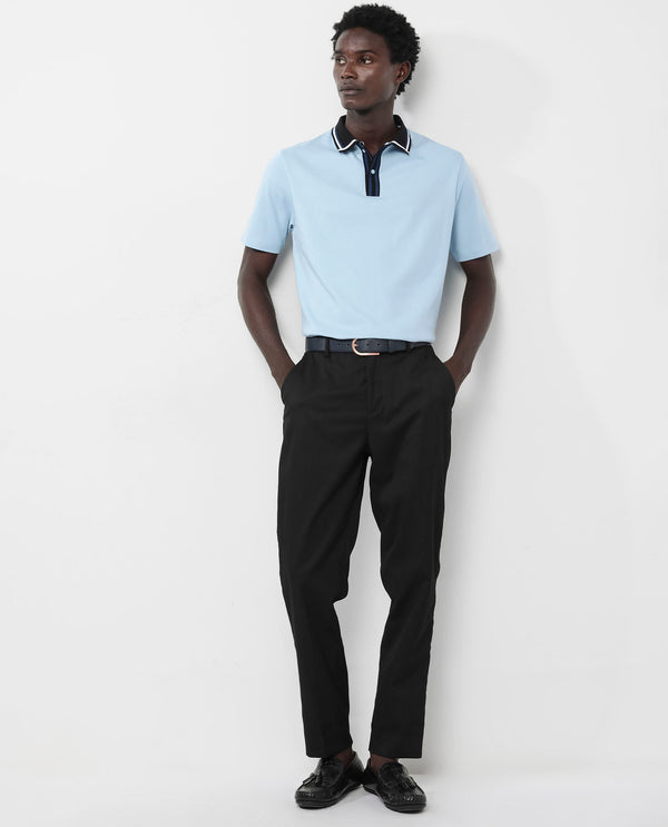Rare Rabbit Men's Territ Light Blue Short Sleeve Collared Neck Regular Fit Plain Polo T-Shirt
