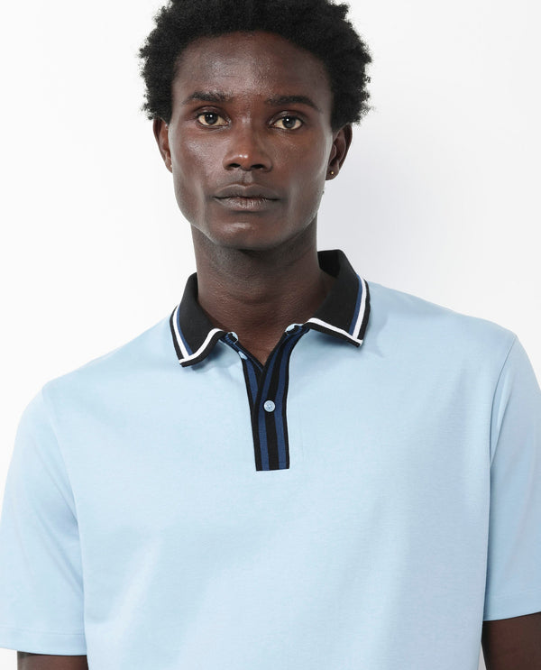 Rare Rabbit Men's Territ Light Blue Short Sleeve Collared Neck Regular Fit Plain Polo T-Shirt