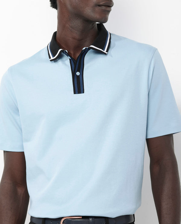 Rare Rabbit Men's Territ Light Blue Short Sleeve Collared Neck Regular Fit Plain Polo T-Shirt
