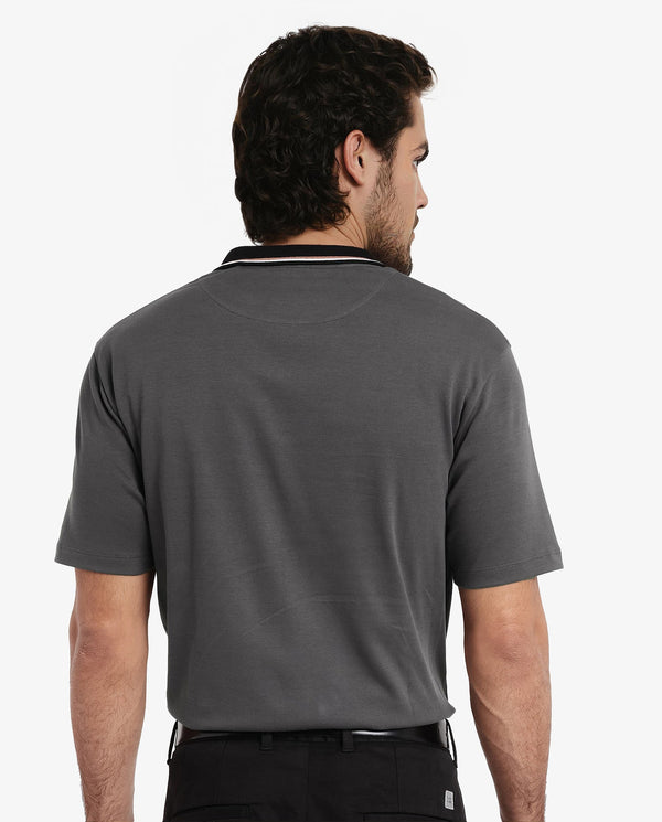 Rare Rabbit Men's Territ Dark Grey Short Sleeve Collared Neck Regular Fit Plain Polo T-Shirt