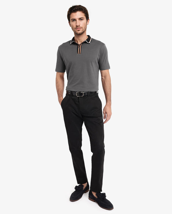 Rare Rabbit Men's Territ Dark Grey Short Sleeve Collared Neck Regular Fit Plain Polo T-Shirt