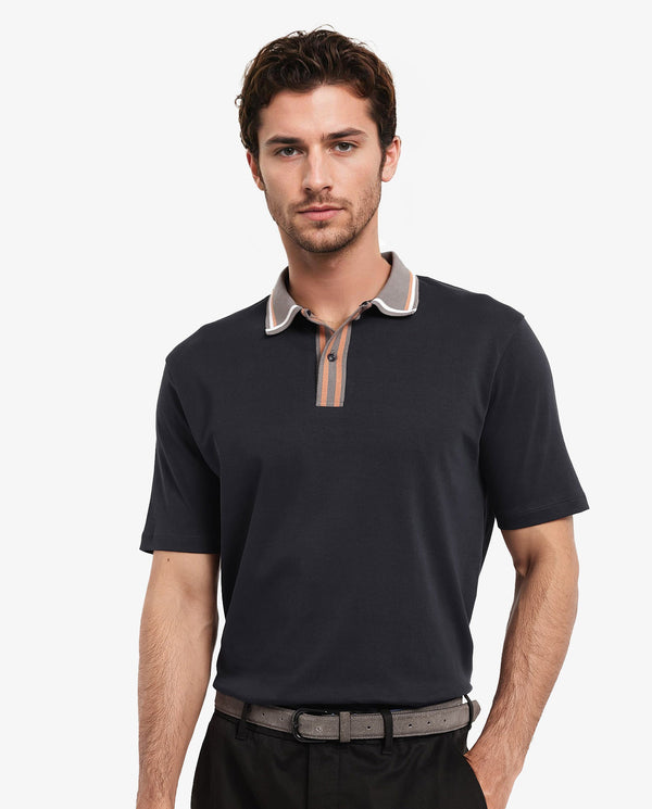Rare Rabbit Men's Territ Dark Navy Short Sleeve Collared Neck Regular Fit Plain Polo T-Shirt