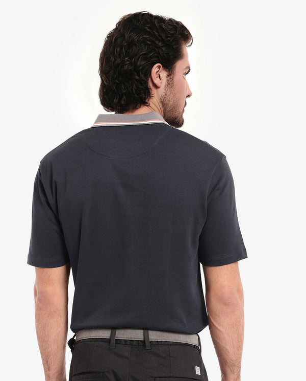 Rare Rabbit Men's Territ Dark Navy Short Sleeve Collared Neck Regular Fit Plain Polo T-Shirt