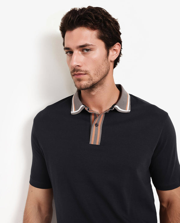Rare Rabbit Men's Territ Dark Navy Short Sleeve Collared Neck Regular Fit Plain Polo T-Shirt
