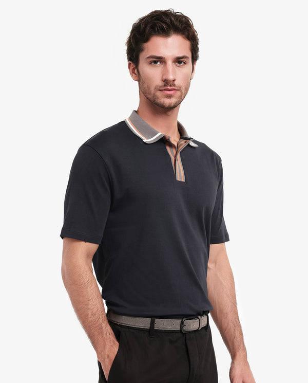 Rare Rabbit Men's Territ Dark Navy Short Sleeve Collared Neck Regular Fit Plain Polo T-Shirt