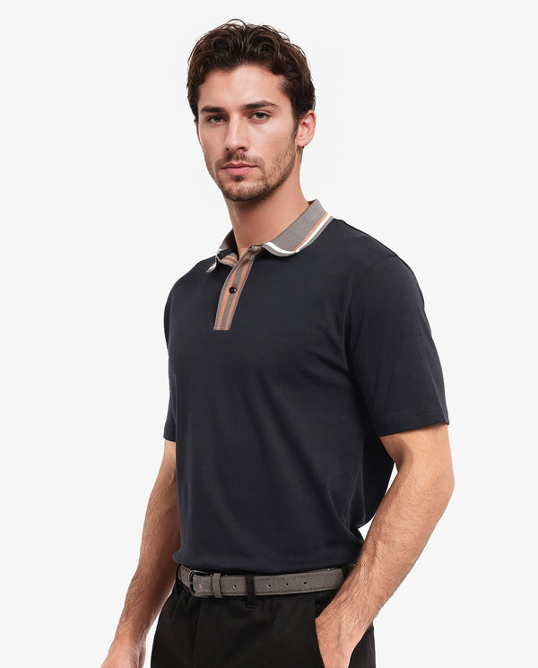 Rare Rabbit Men's Territ Dark Navy Short Sleeve Collared Neck Regular Fit Plain Polo T-Shirt