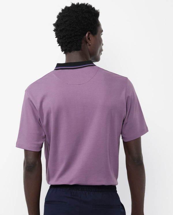 Rare Rabbit Men's Territ Dusky Purple Short Sleeve Collared Neck Regular Fit Plain Polo T-Shirt