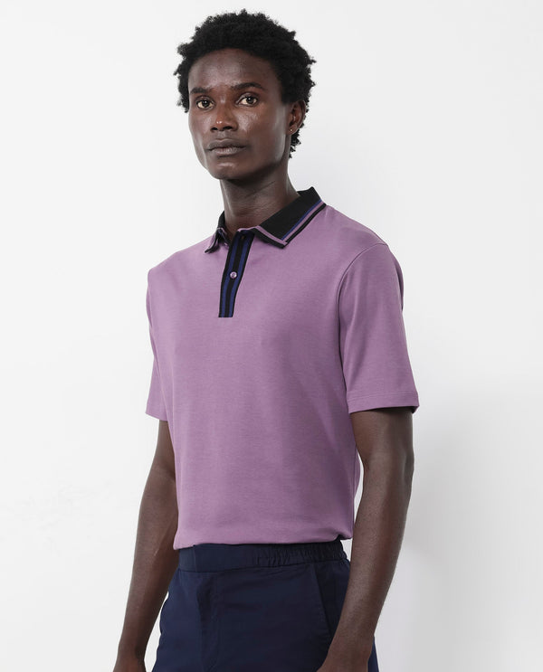 Rare Rabbit Men's Territ Dusky Purple Short Sleeve Collared Neck Regular Fit Plain Polo T-Shirt