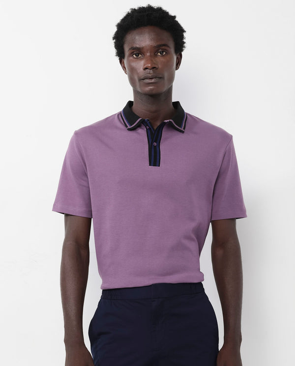 Rare Rabbit Men's Territ Dusky Purple Short Sleeve Collared Neck Regular Fit Plain Polo T-Shirt