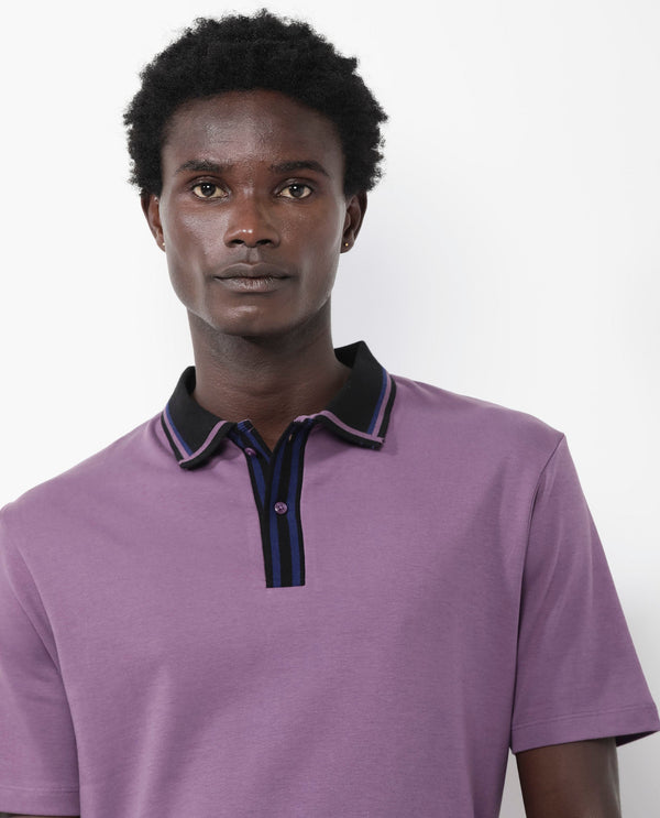 Rare Rabbit Men's Territ Dusky Purple Short Sleeve Collared Neck Regular Fit Plain Polo T-Shirt