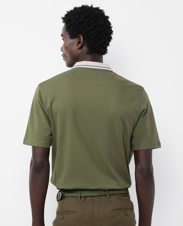 Rare Rabbit Men's Territ Olive Short Sleeve Collared Neck Regular Fit Plain Polo T-Shirt