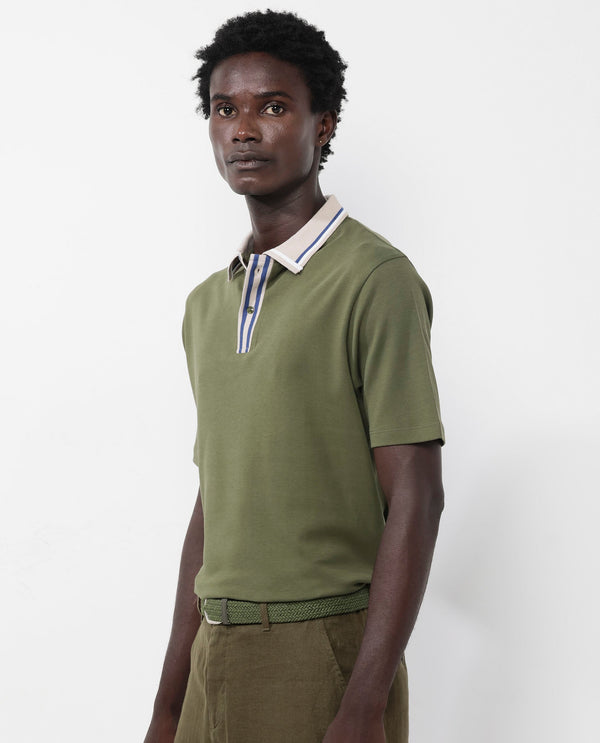 Rare Rabbit Men's Territ Olive Short Sleeve Collared Neck Regular Fit Plain Polo T-Shirt