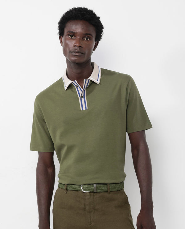 Rare Rabbit Men's Territ Olive Short Sleeve Collared Neck Regular Fit Plain Polo T-Shirt