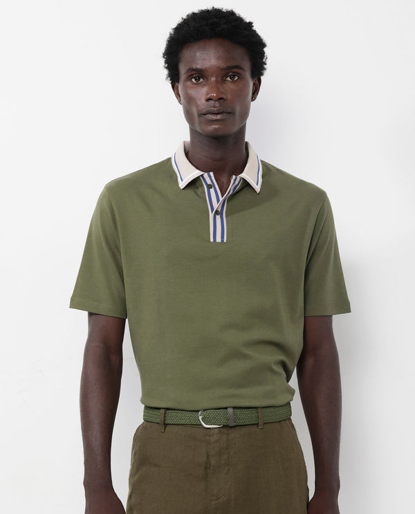 Rare Rabbit Men's Territ Olive Short Sleeve Collared Neck Regular Fit Plain Polo T-Shirt
