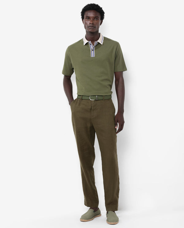 Rare Rabbit Men's Territ Olive Short Sleeve Collared Neck Regular Fit Plain Polo T-Shirt