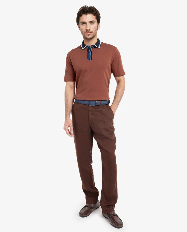 Rare Rabbit Men's Territ Light Rust Short Sleeve Collared Neck Regular Fit Plain Polo T-Shirt