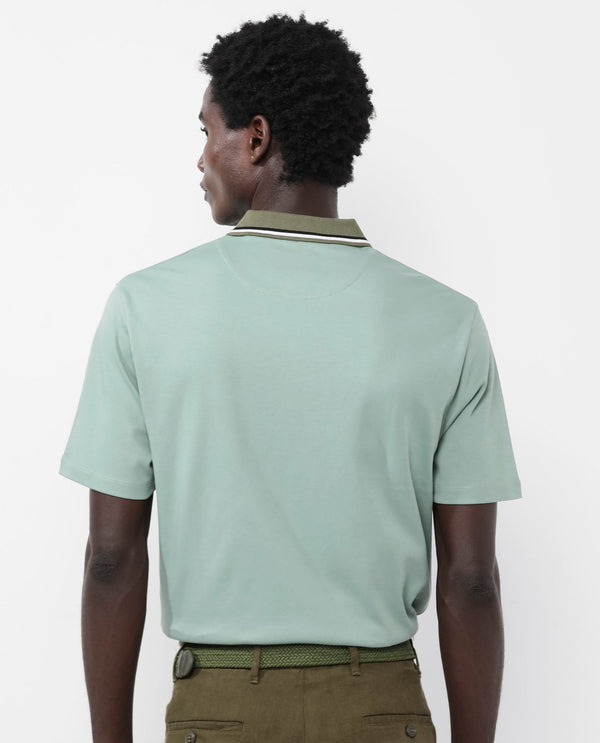 Rare Rabbit Men's Territ Dusky Turq Short Sleeve Collared Neck Regular Fit Plain Polo T-Shirt