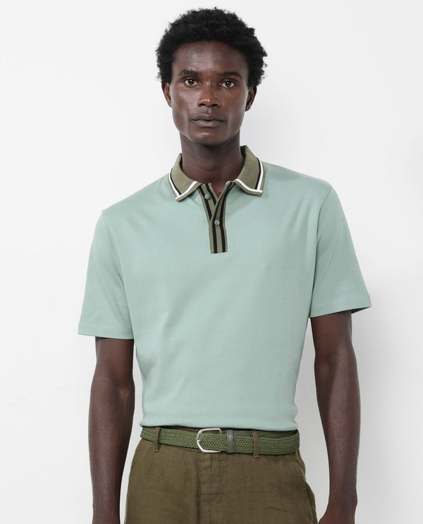 Rare Rabbit Men's Territ Dusky Turq Short Sleeve Collared Neck Regular Fit Plain Polo T-Shirt