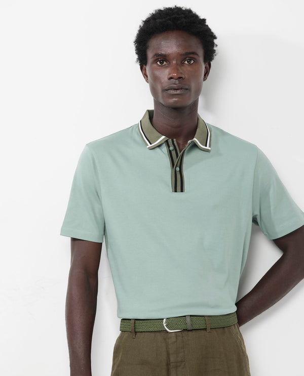 Rare Rabbit Men's Territ Dusky Turq Short Sleeve Collared Neck Regular Fit Plain Polo T-Shirt