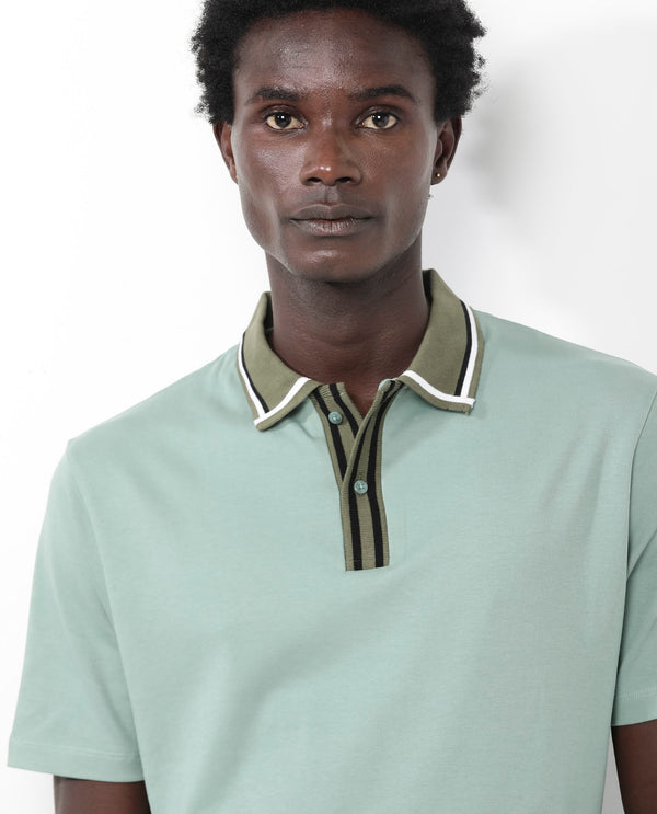 Rare Rabbit Men's Territ Dusky Turq Short Sleeve Collared Neck Regular Fit Plain Polo T-Shirt