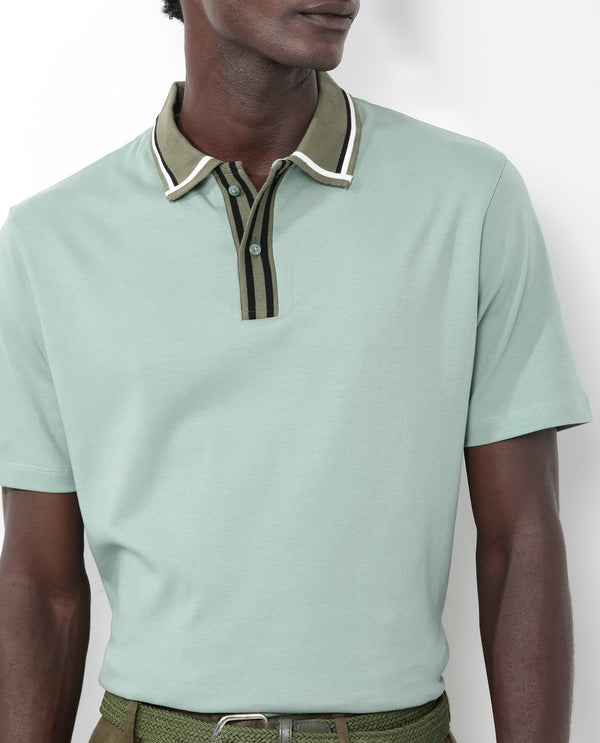 Rare Rabbit Men's Territ Dusky Turq Short Sleeve Collared Neck Regular Fit Plain Polo T-Shirt