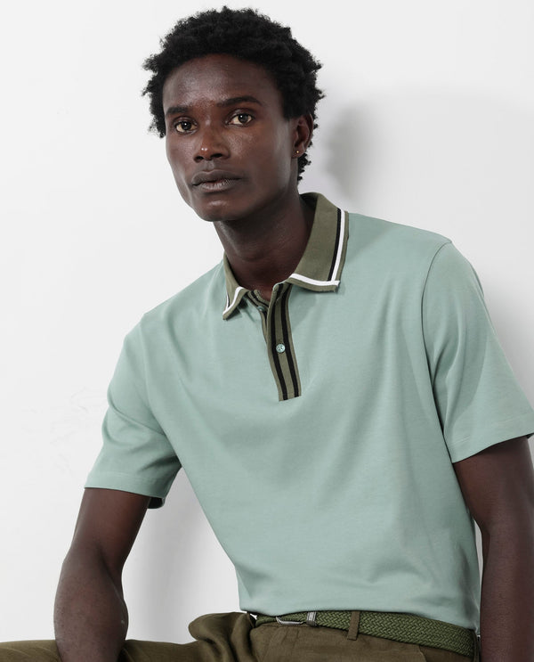 Rare Rabbit Men's Territ Dusky Turq Short Sleeve Collared Neck Regular Fit Plain Polo T-Shirt