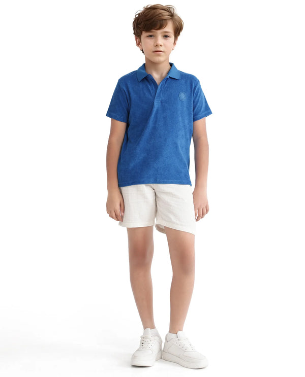 Rare Ones Kids Terry Blue Cotton Poly Short Sleeve Polo Neck Applique Polo