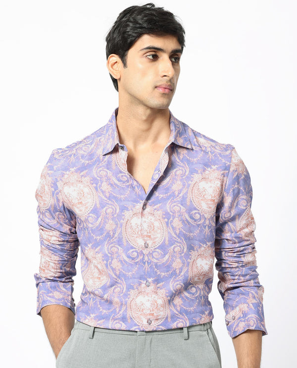 Rare Rabbit Men's Theon Dusky Purple Viscose Fabric Full Sleeves Floral Print Shirt