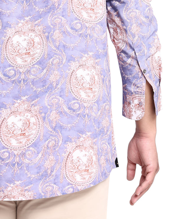 Rare Rabbit Men's Theon Dusky Purple Viscose Fabric Full Sleeves Floral Print Shirt Plus Size
