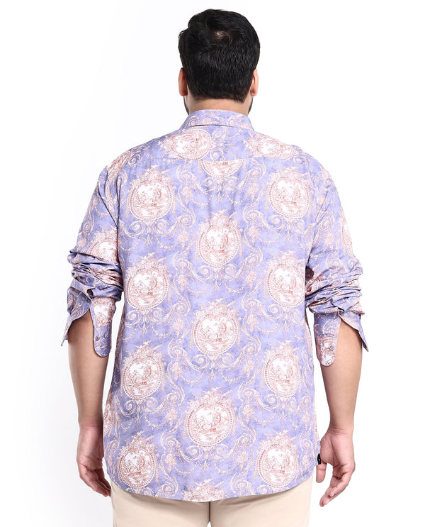 Rare Rabbit Men's Theon Dusky Purple Viscose Fabric Full Sleeves Floral Print Shirt Plus Size