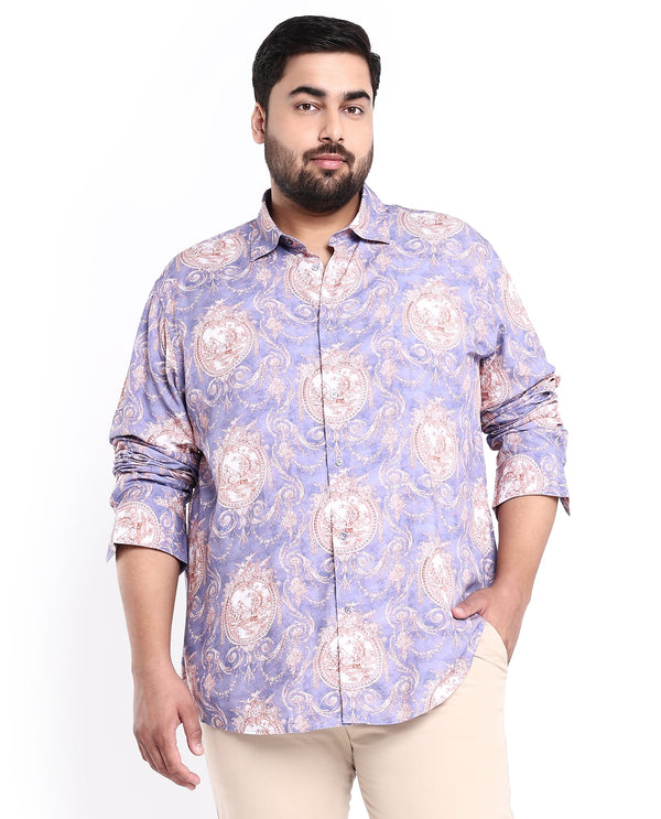Rare Rabbit Men's Theon Dusky Purple Viscose Fabric Full Sleeves Floral Print Shirt Plus Size