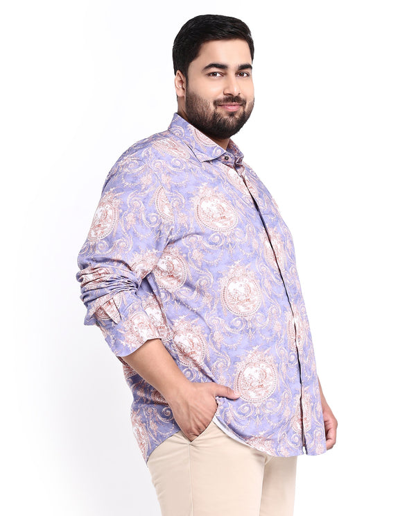 Rare Rabbit Men's Theon Dusky Purple Viscose Fabric Full Sleeves Floral Print Shirt Plus Size