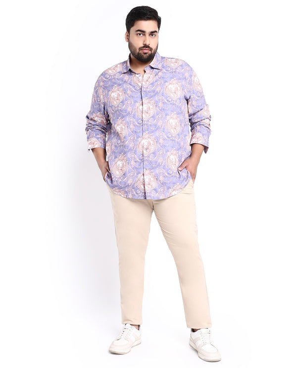 Rare Rabbit Men's Theon Dusky Purple Viscose Fabric Full Sleeves Floral Print Shirt Plus Size