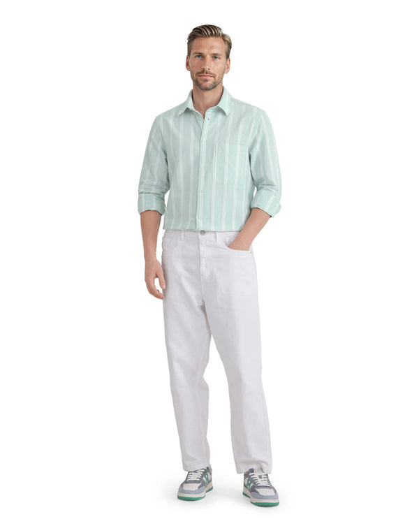 Rare Rabbit Men's Ticko Pastel Green Cotton Fabric Full Sleeve Regular Collared Button Closure Striped Shirt
