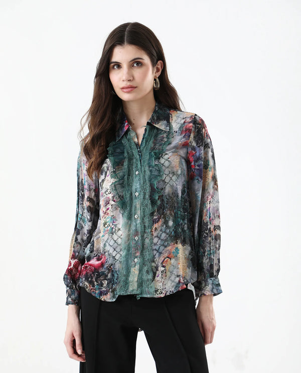 Rareism Women Tinga Multi Viscose Fabric Full Sleeve Collared Neck Button Closure Digital Print Shirt