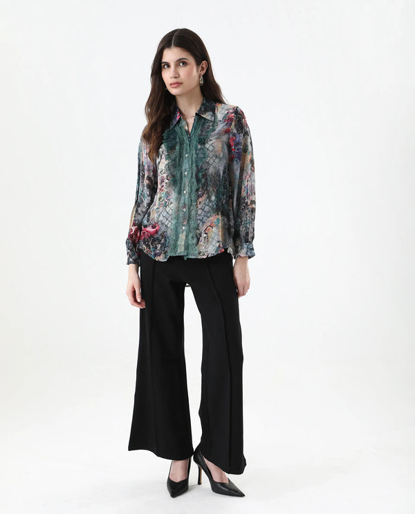 Rareism Women Tinga Multi Viscose Fabric Full Sleeve Collared Neck Button Closure Digital Print Shirt