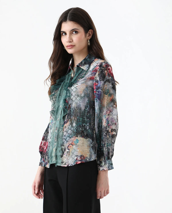 Rareism Women Tinga Multi Viscose Fabric Full Sleeve Collared Neck Button Closure Digital Print Shirt