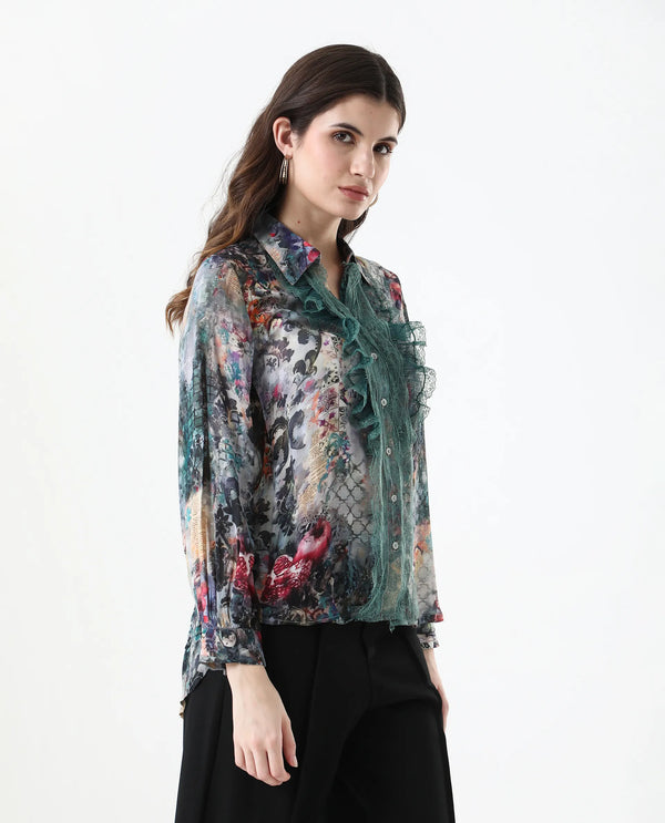Rareism Women Tinga Multi Viscose Fabric Full Sleeve Collared Neck Button Closure Digital Print Shirt