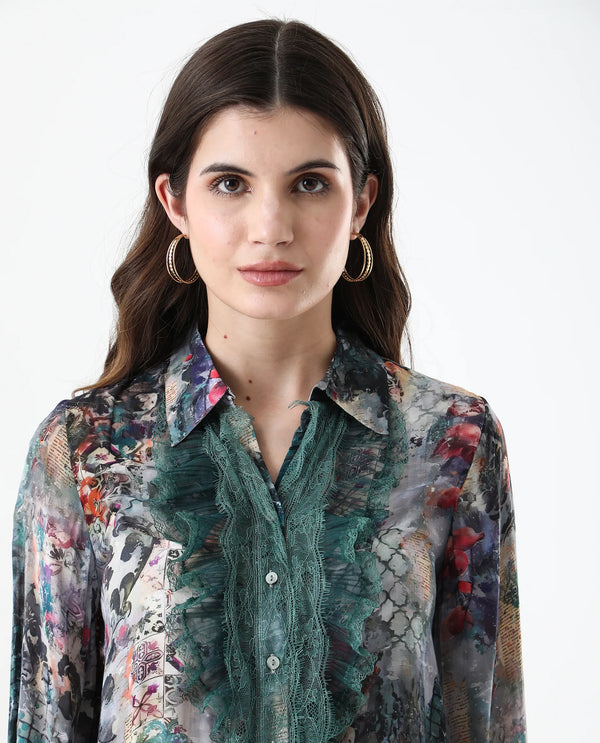 Rareism Women Tinga Multi Viscose Fabric Full Sleeve Collared Neck Button Closure Digital Print Shirt