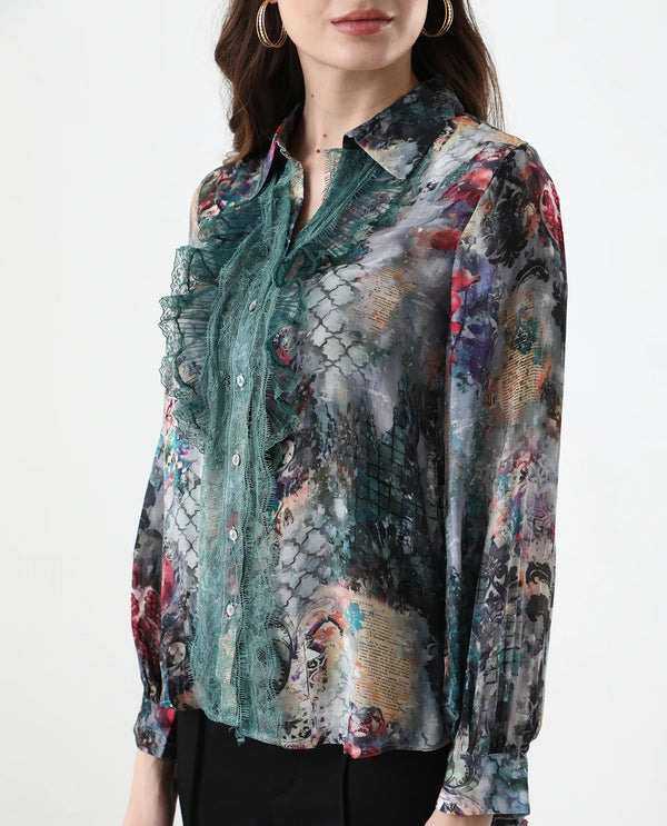 Rareism Women Tinga Multi Viscose Fabric Full Sleeve Collared Neck Button Closure Digital Print Shirt