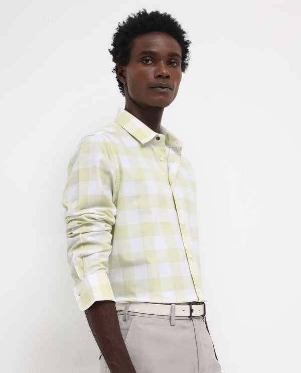 Rare Rabbit Men's Tinker Light Green Cotton Fabric Full Sleeve Regular Fit Gingham Checks Shirt