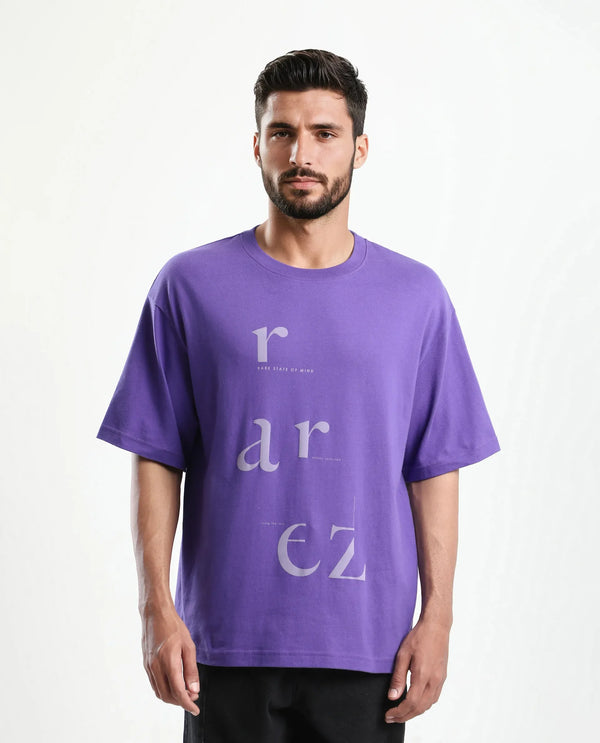 Rare Rabbit Men Tipto Purple Cotton Fabric Short Sleeve Slip-On Oversized Fit Printed T-Shirt