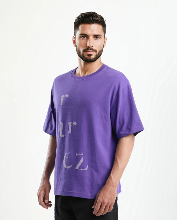 Rare Rabbit Men Tipto Purple Cotton Fabric Short Sleeve Slip-On Oversized Fit Printed T-Shirt